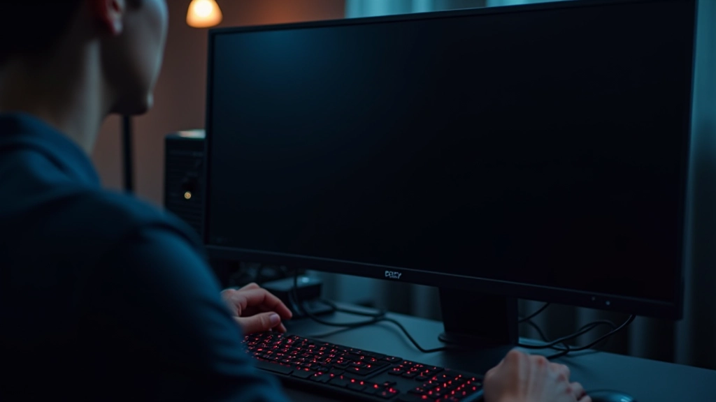 Tela preta de computador com LED de alimentação aceso, mostrando falta de resposta do sistema