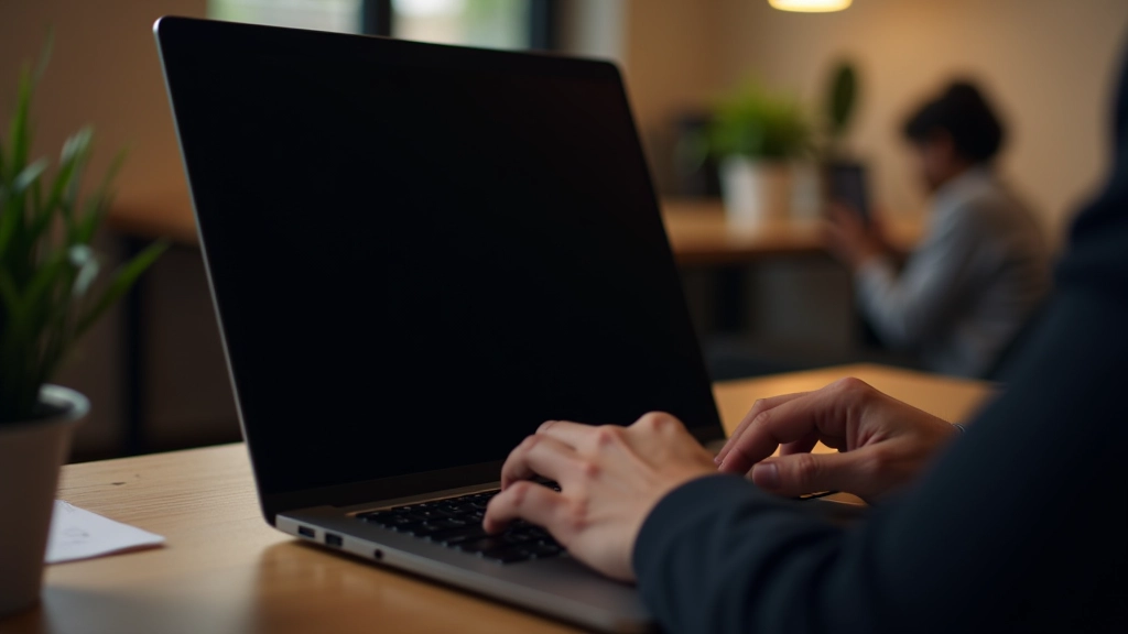 Computador portátil com ecrã preto durante sequência de reinicialização, teclado visível